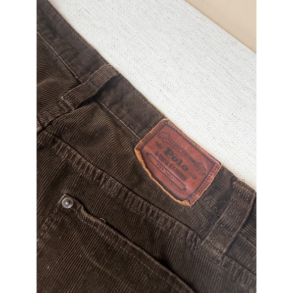 Vintage Polo Ralph Lauren Mens Corduroy Pants 32x30 Brown Flared Cotton Trousers - Picture 8 of 14